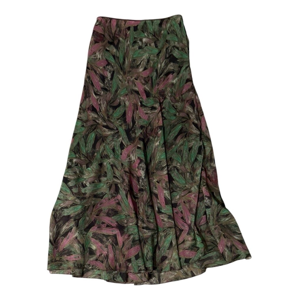 Metrowear Small Leaf Print Maxi Skirt A-Line Flowy Boho Tropical